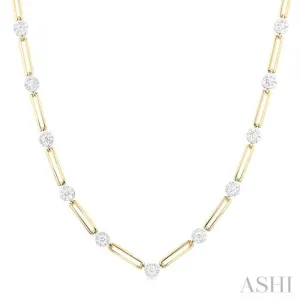 1 1/3 ctw Lovebright Round Cut Diamond Paper Clip Necklace in 14K Yellow and White Gold