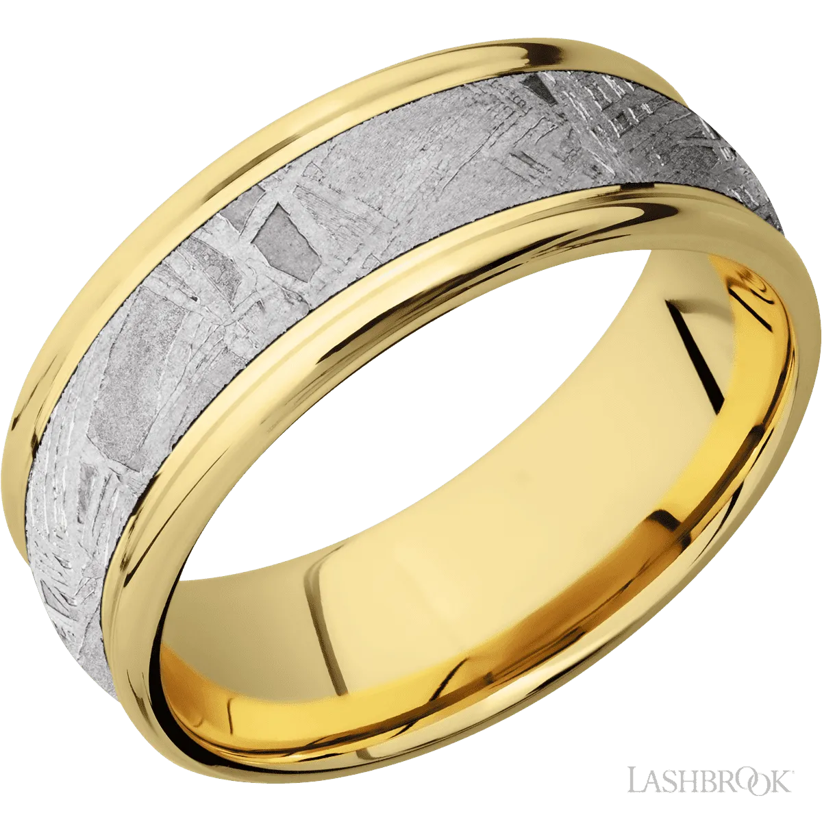 10K Yellow Gold Band with Polish , Polish Finish and Meteorite Inlay - 8MM