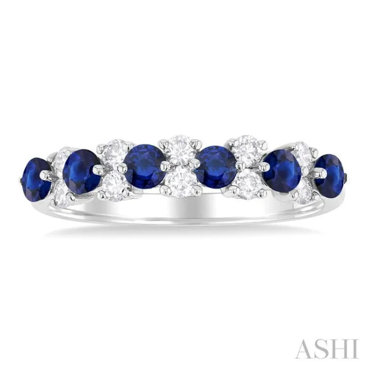 1/3 ctw Round Cut 2.7MM Sapphire and Diamond Precious Band in 14K White Gold