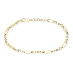 14k Linked Prong Diamond & Medium Paperclip Rolo Chain Bracelet