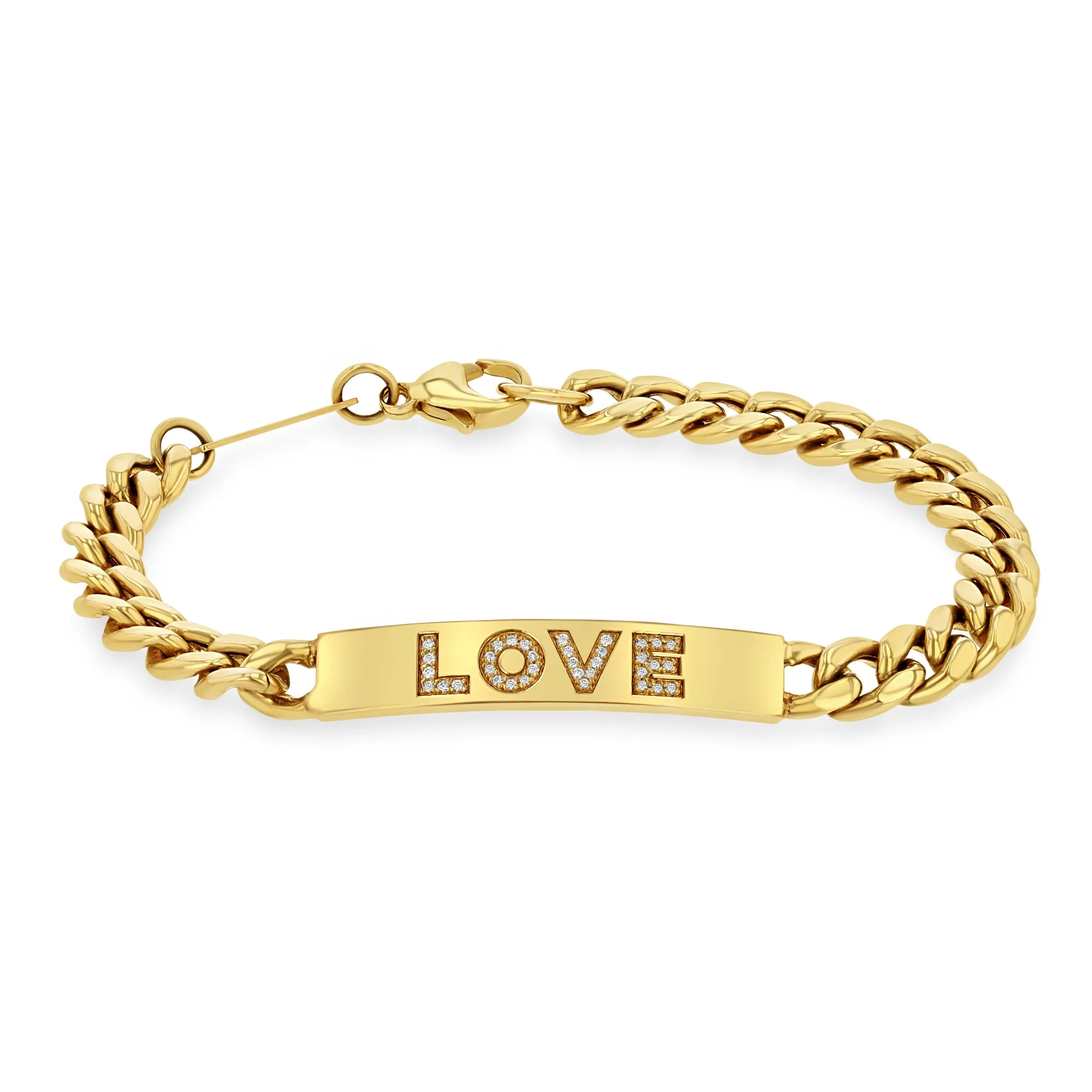 14k Pavé Diamond LOVE Large Curb Chain ID Bracelet