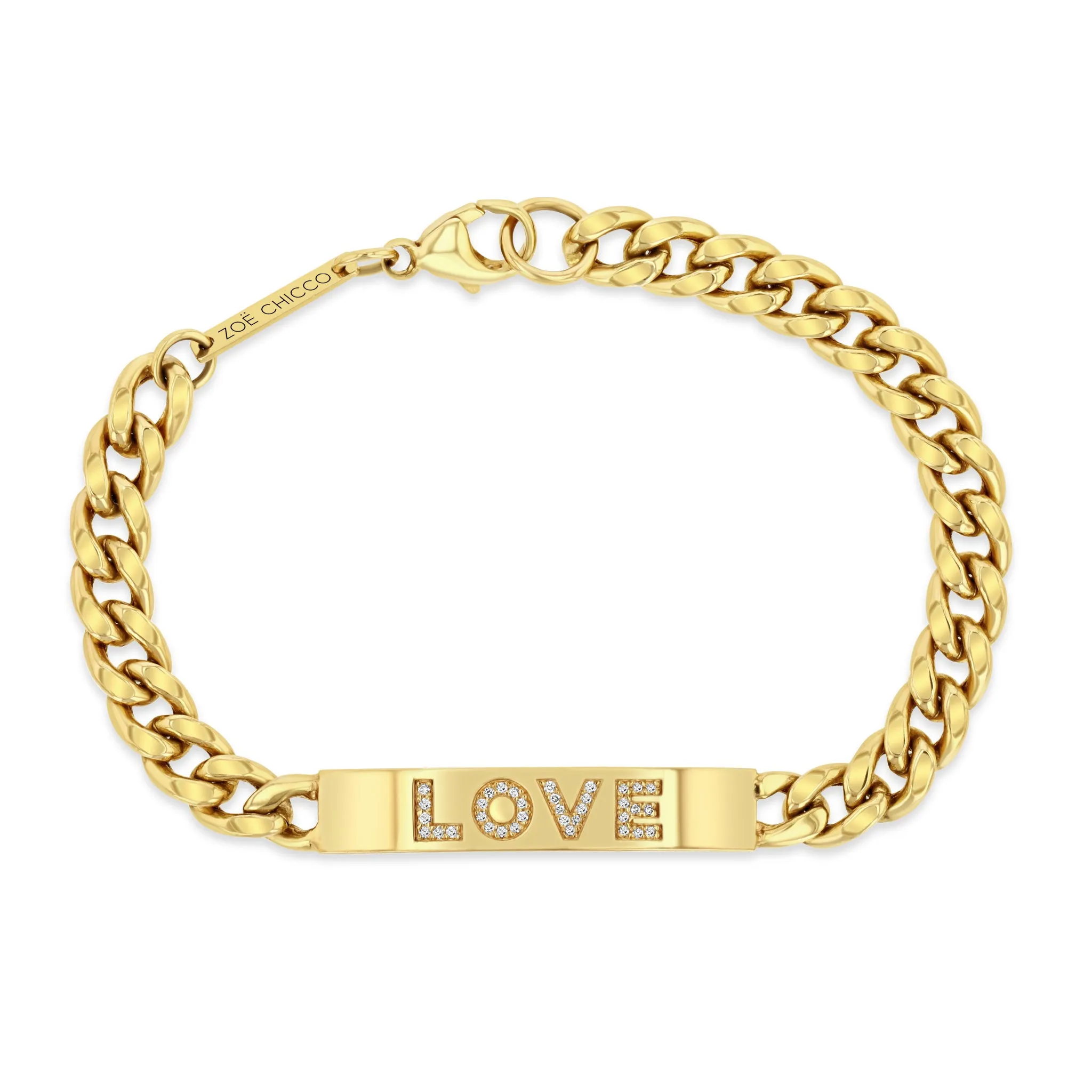 14k Pavé Diamond LOVE Large Curb Chain ID Bracelet