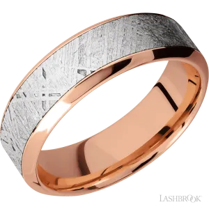 14K Rose Gold Band with Polish Finish and Meteorite Inlay - 7MM