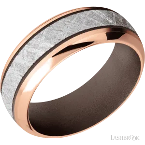 14K Rose Gold with Satin , Polish Finish and Meteorite Inlay and Chocolate Brown - 8MM