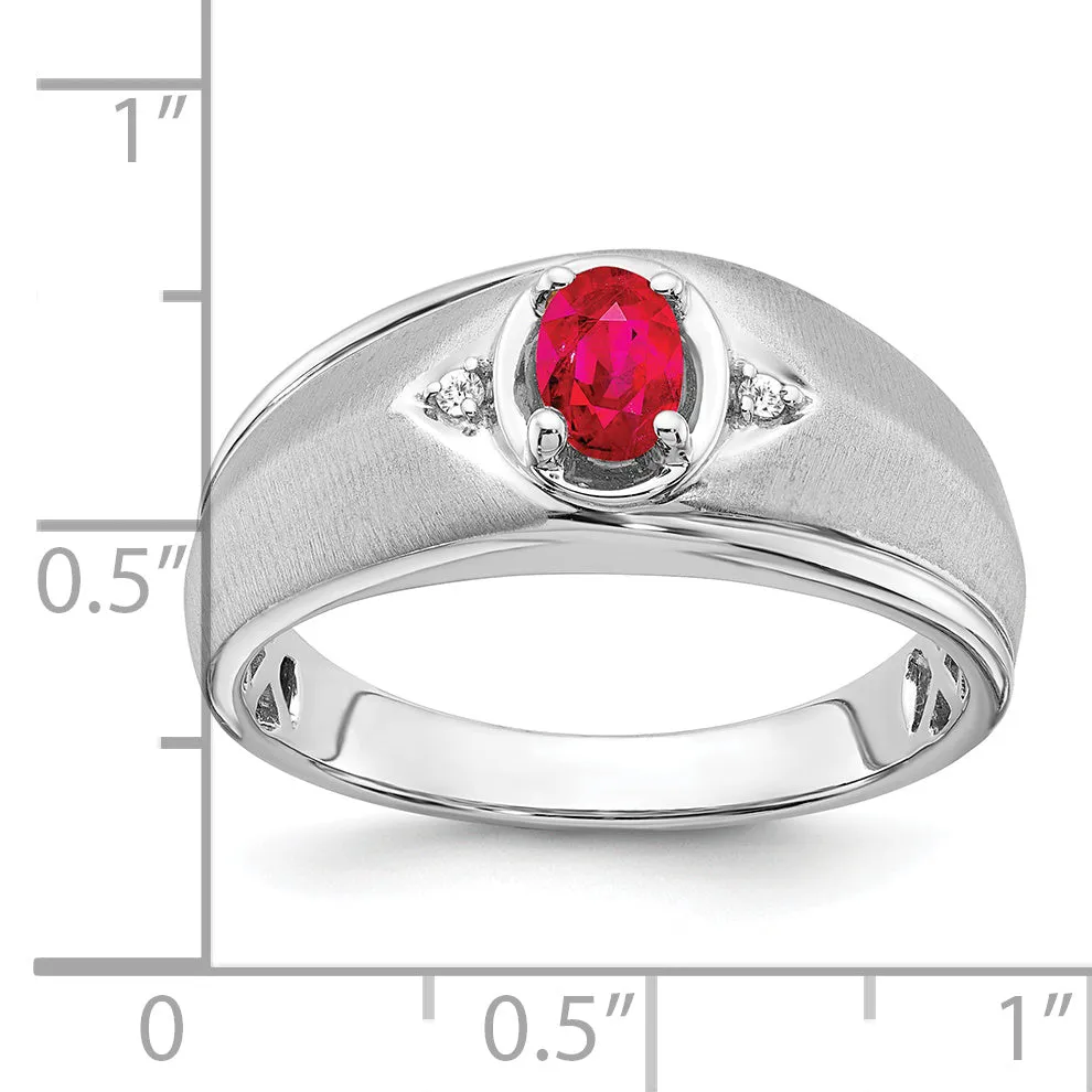 14k White Gold Oval Ruby and Diamond Mens Ring