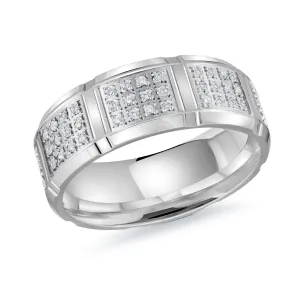 14K White Gold with Inlaid Diamonds Ring from the Executif Collection by Malo - MRD-111-8W48