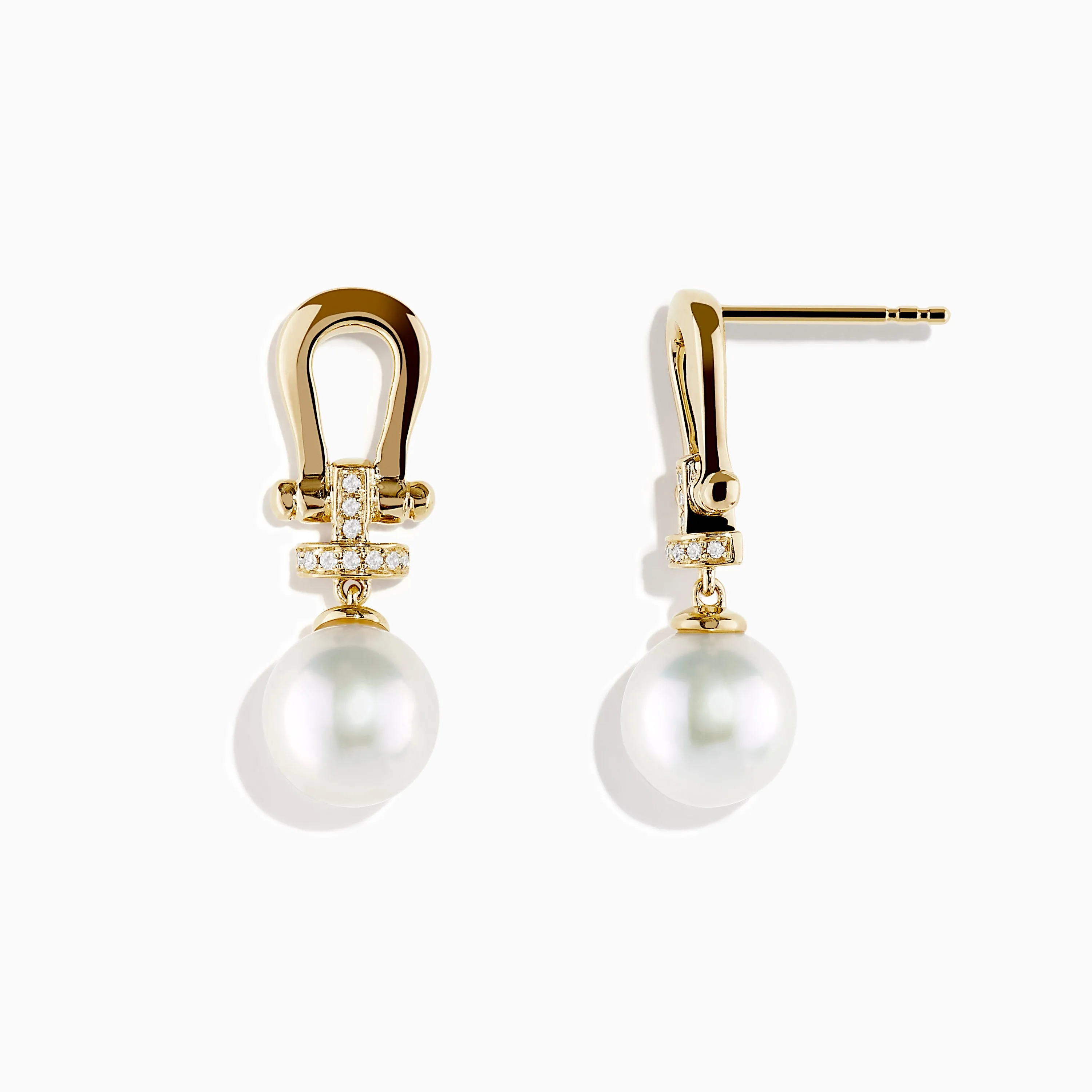 14K Yellow Gold Fresh Water Pearl and Diamond Earrings