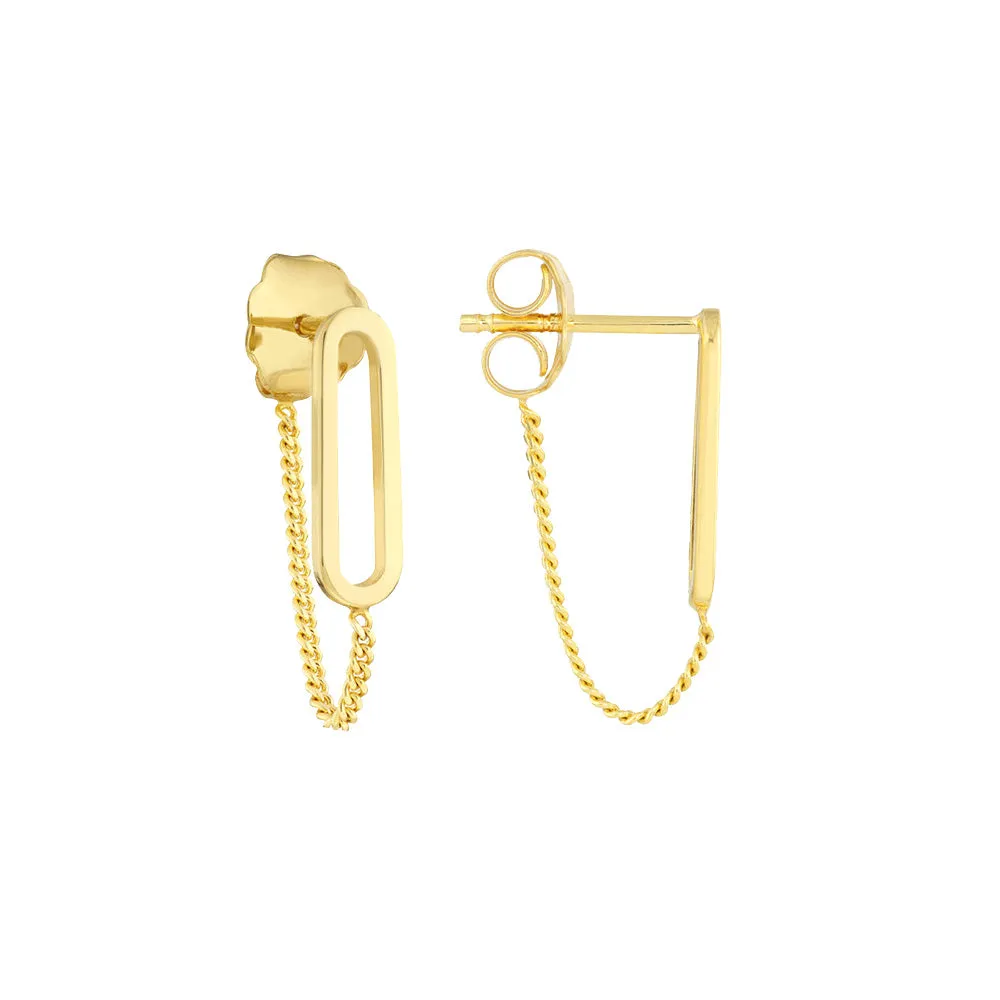 14K Yellow Gold Front To Back Paper Clip & Curb Earrings