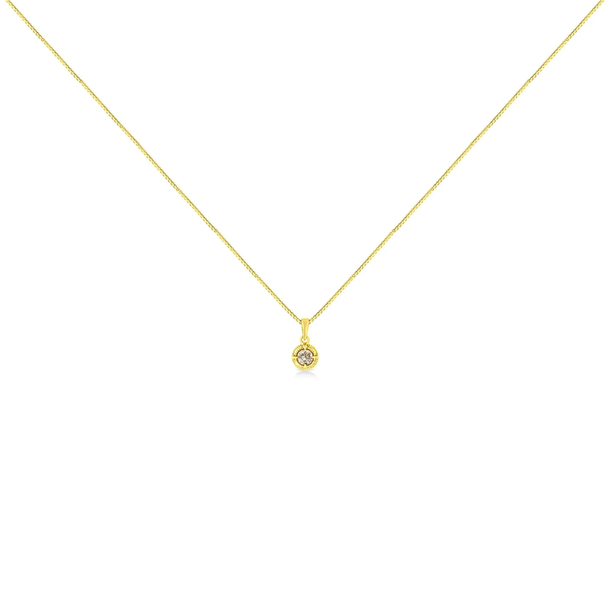 14K Yellow Gold Plated .925 Sterling Silver Brilliant Round Cut Diamond Solitaire Milgrain 18" Pendant Necklace - Color: Yellow | Size: NECKLACE LENGTH 18 INCHES | Pack Of: 1