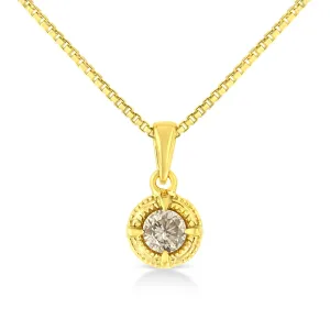 14K Yellow Gold Plated .925 Sterling Silver Brilliant Round Cut Diamond Solitaire Milgrain 18" Pendant Necklace - Color: Yellow | Size: NECKLACE LENGTH 18 INCHES | Pack Of: 1