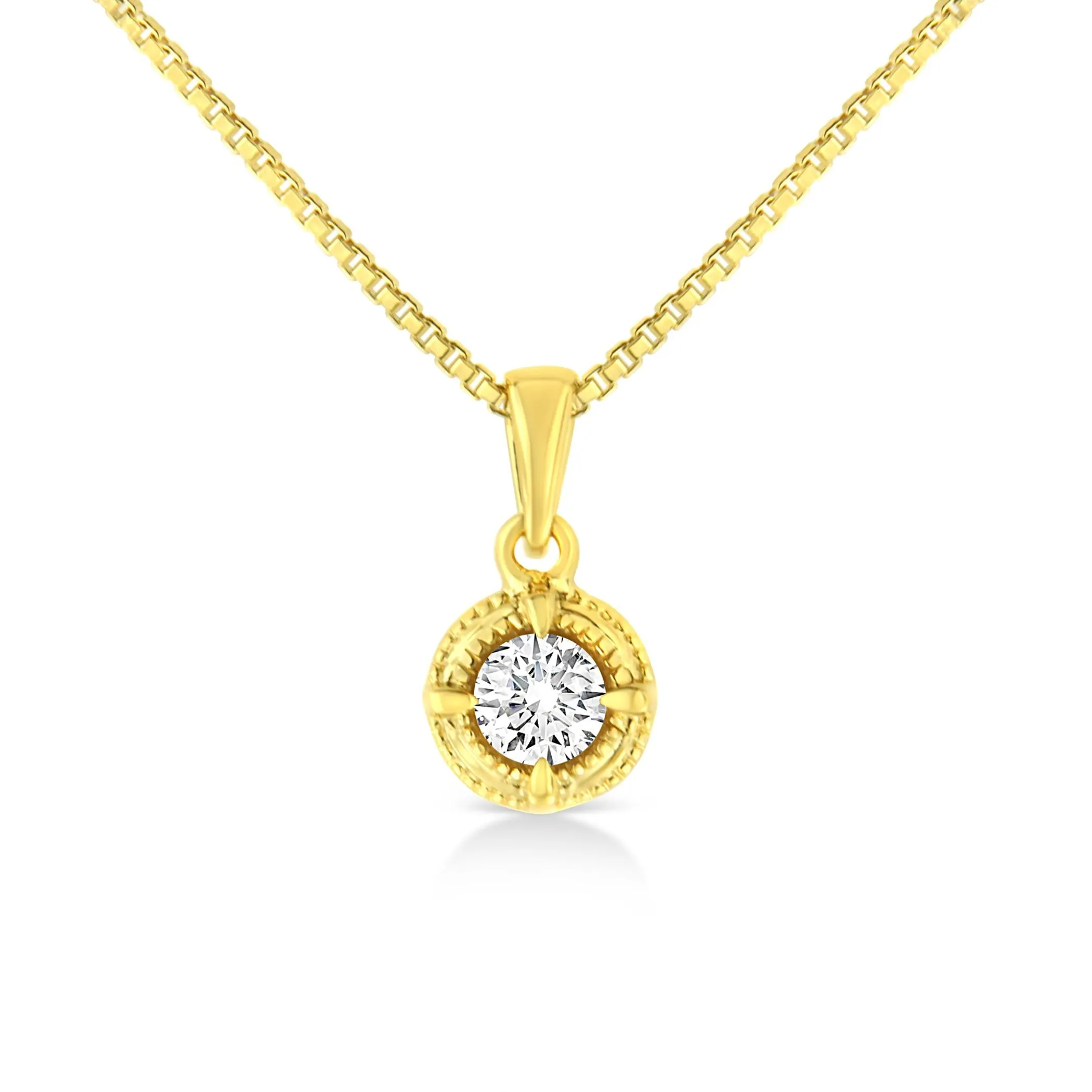 14K Yellow Gold Plated .925 Sterling Silver Brilliant Round Cut Diamond Solitaire Milgrain 18" Pendant Necklace - Color: Yellow | Size: NECKLACE LENGTH 18 INCHES | Pack Of: 1