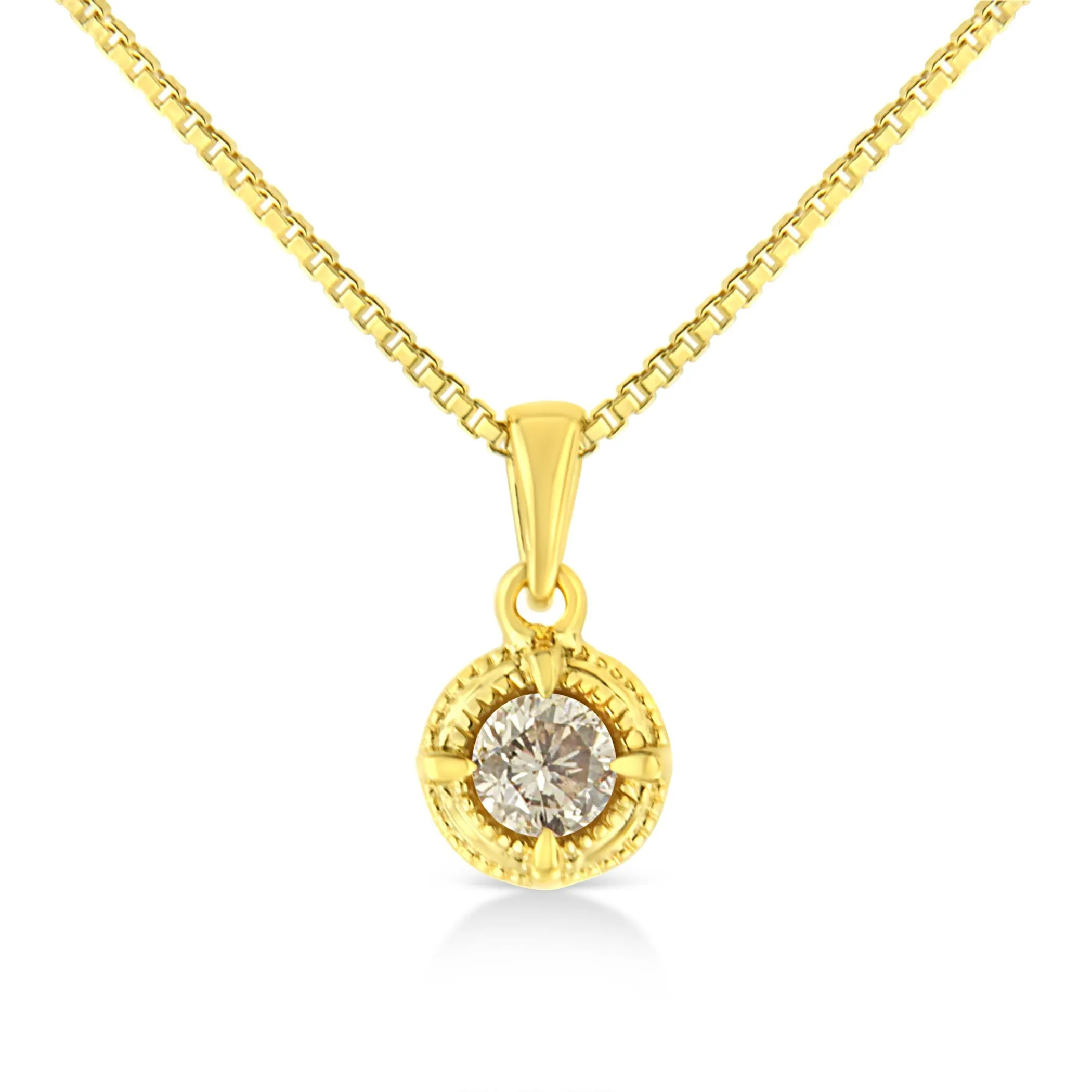 14K Yellow Gold Plated .925 Sterling Silver Brilliant Round Cut Diamond Solitaire Milgrain 18" Pendant Necklace - Color: Yellow | Size: NECKLACE LENGTH 18 INCHES | Pack Of: 1