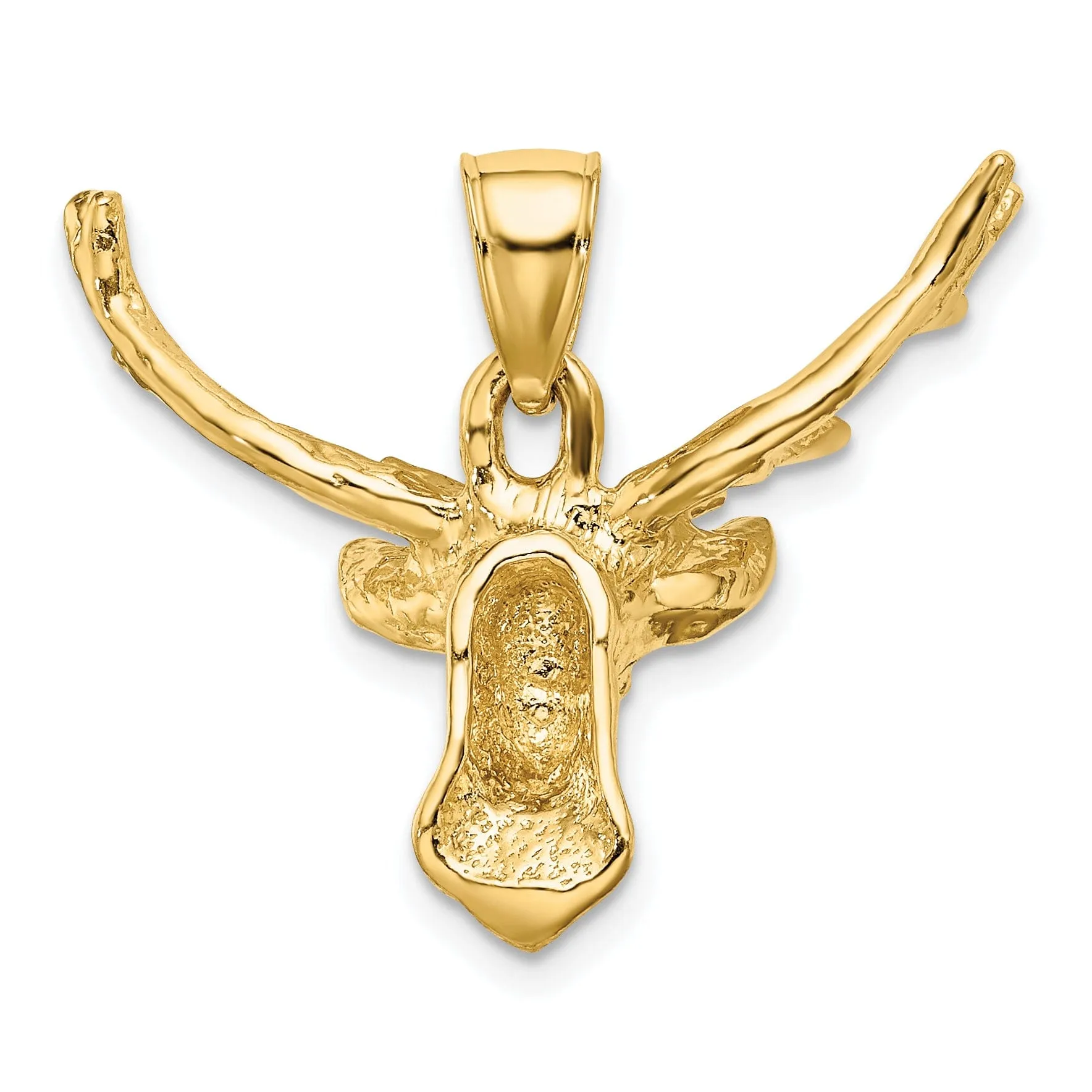 14K Yellow Gold Polished Finish 2-Dimensional Deer Head 8 Point Buck Design Charm Pendant