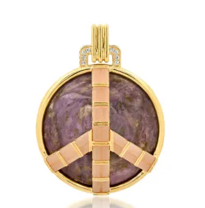 14KY Midsize Peace Pendant in Purple Charoite and Pink Opal