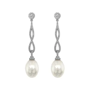 18K White Gold Diamond & Pearl Infinity Drop Earrings