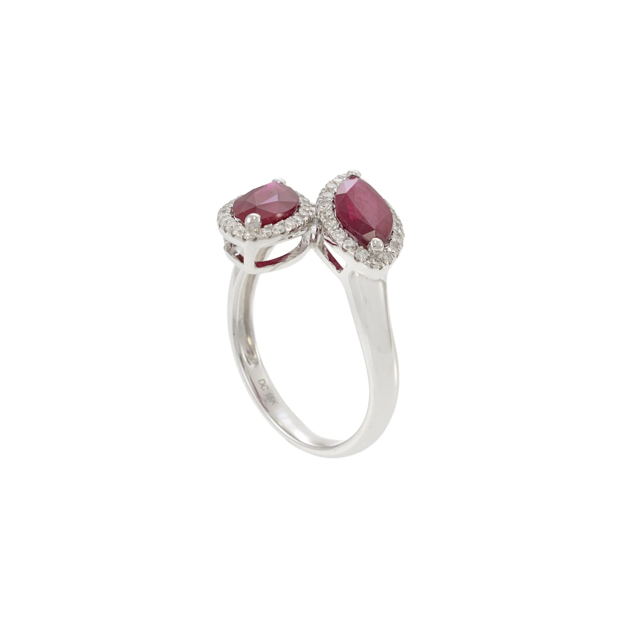 18KT White Gold Ruby and Diamond Double Petal Ring