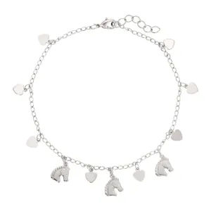 1928 Jewelry Equine & Heart Charms Anklet 9"   1.5" Extension