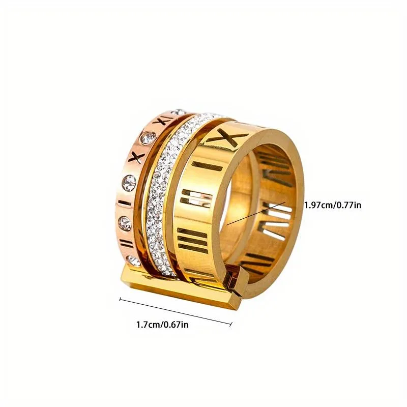 1pc Retro Stainless Steel Faux Diamond Three-rings Set For Men