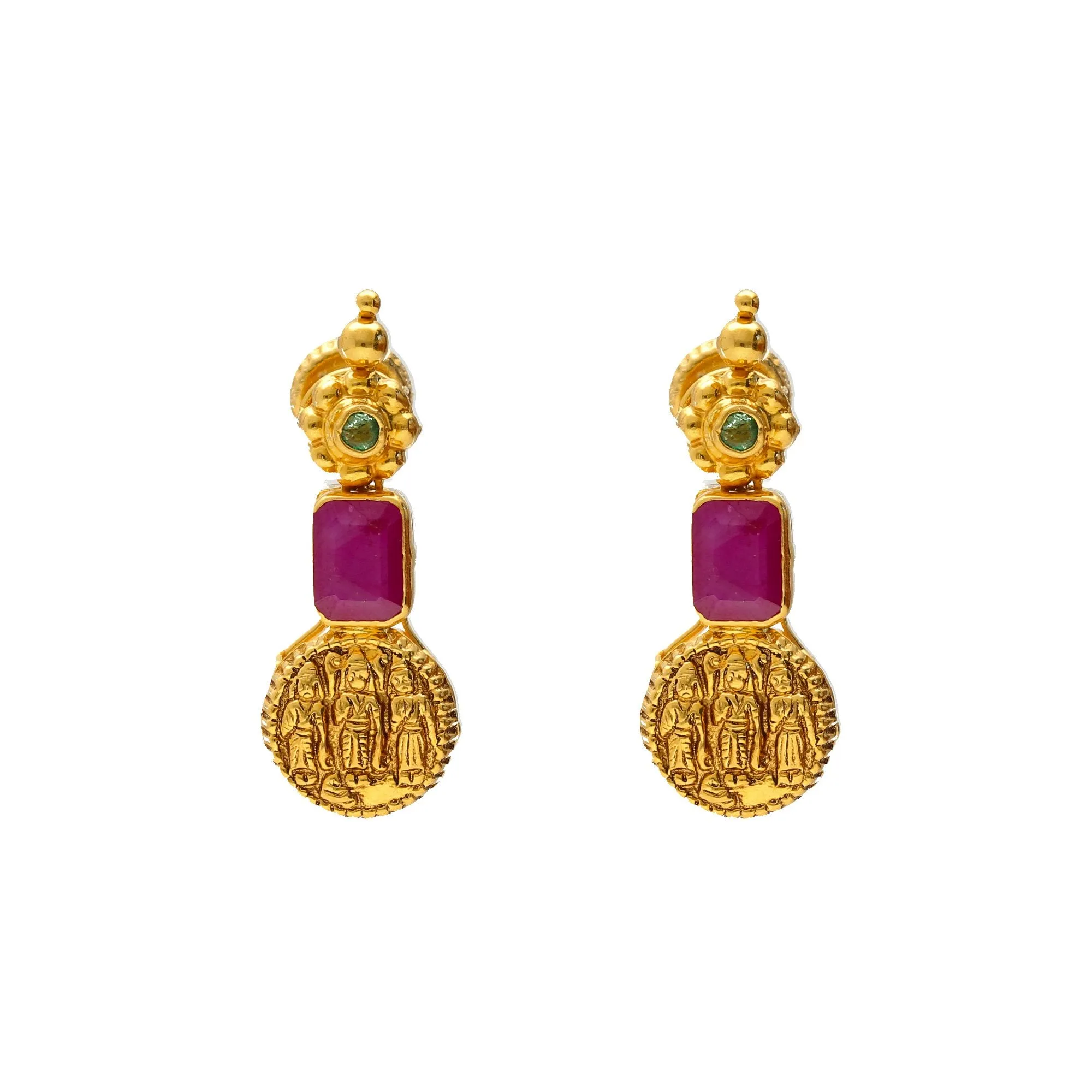 22K Gold & Gemstone Majestic Ram Parivar Temple Jewelry Set