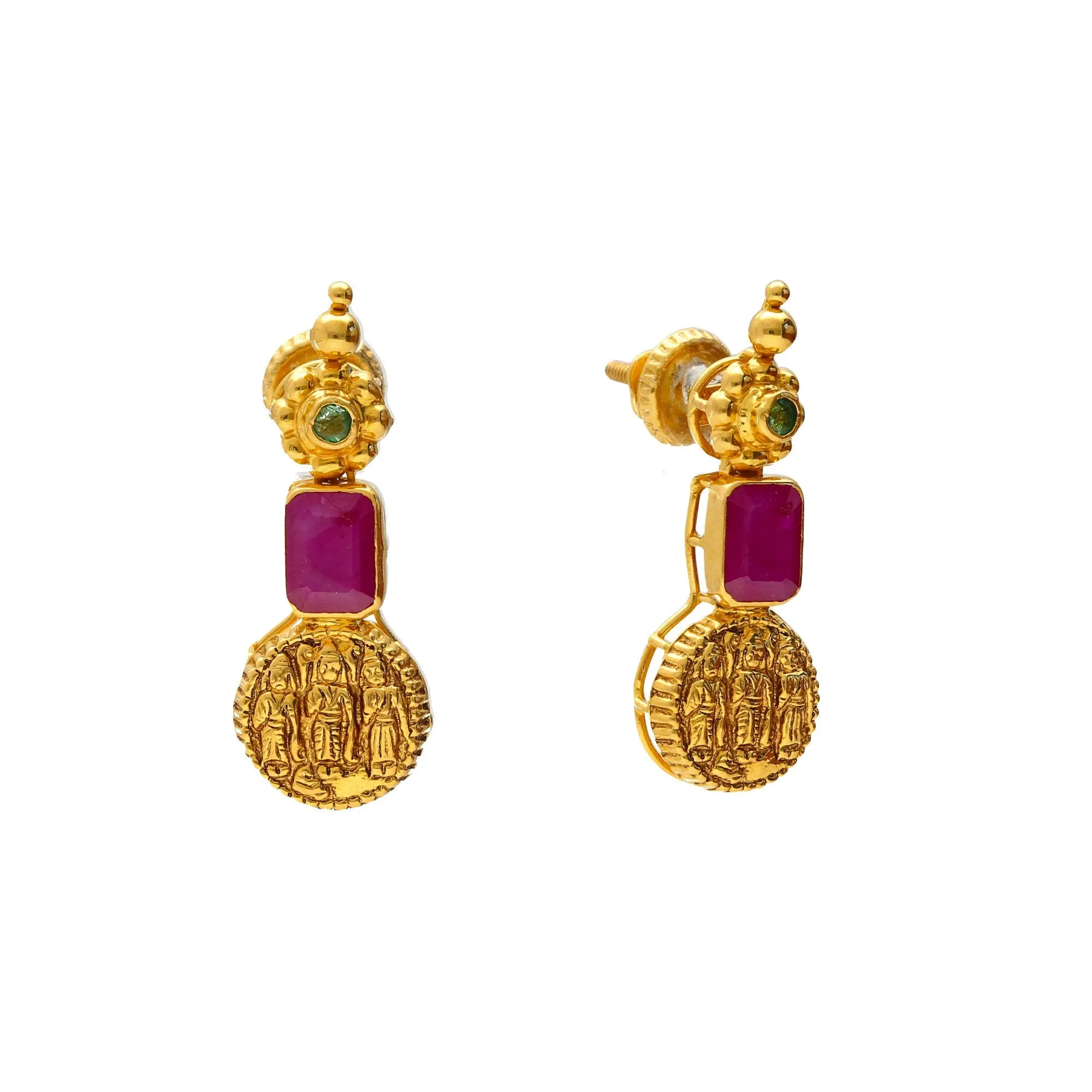 22K Gold & Gemstone Majestic Ram Parivar Temple Jewelry Set