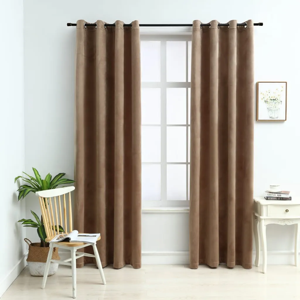 2pc Velvet Beige Blackout Curtains with Rings 54"x63