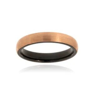 4mm Tungsten Carbide Men's Ring With Black Interior And Rose Gold Brush Finish Exterior - FREE Personalization