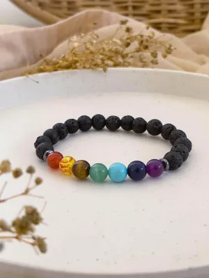 7 Chakra And Lava Stone Crystal Bracelet