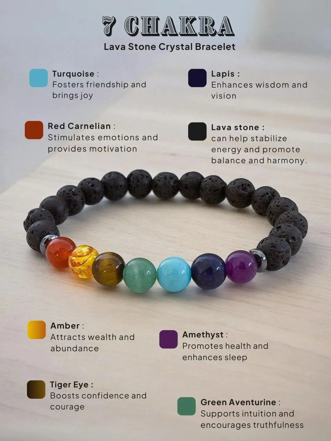 7 Chakra And Lava Stone Crystal Bracelet