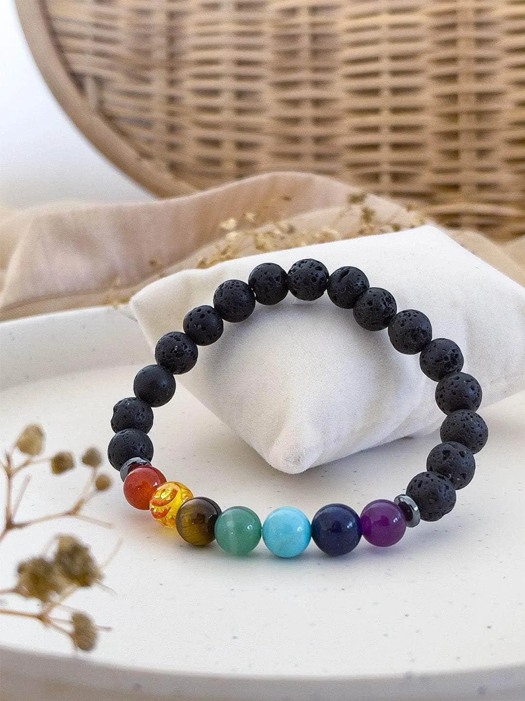 7 Chakra And Lava Stone Crystal Bracelet