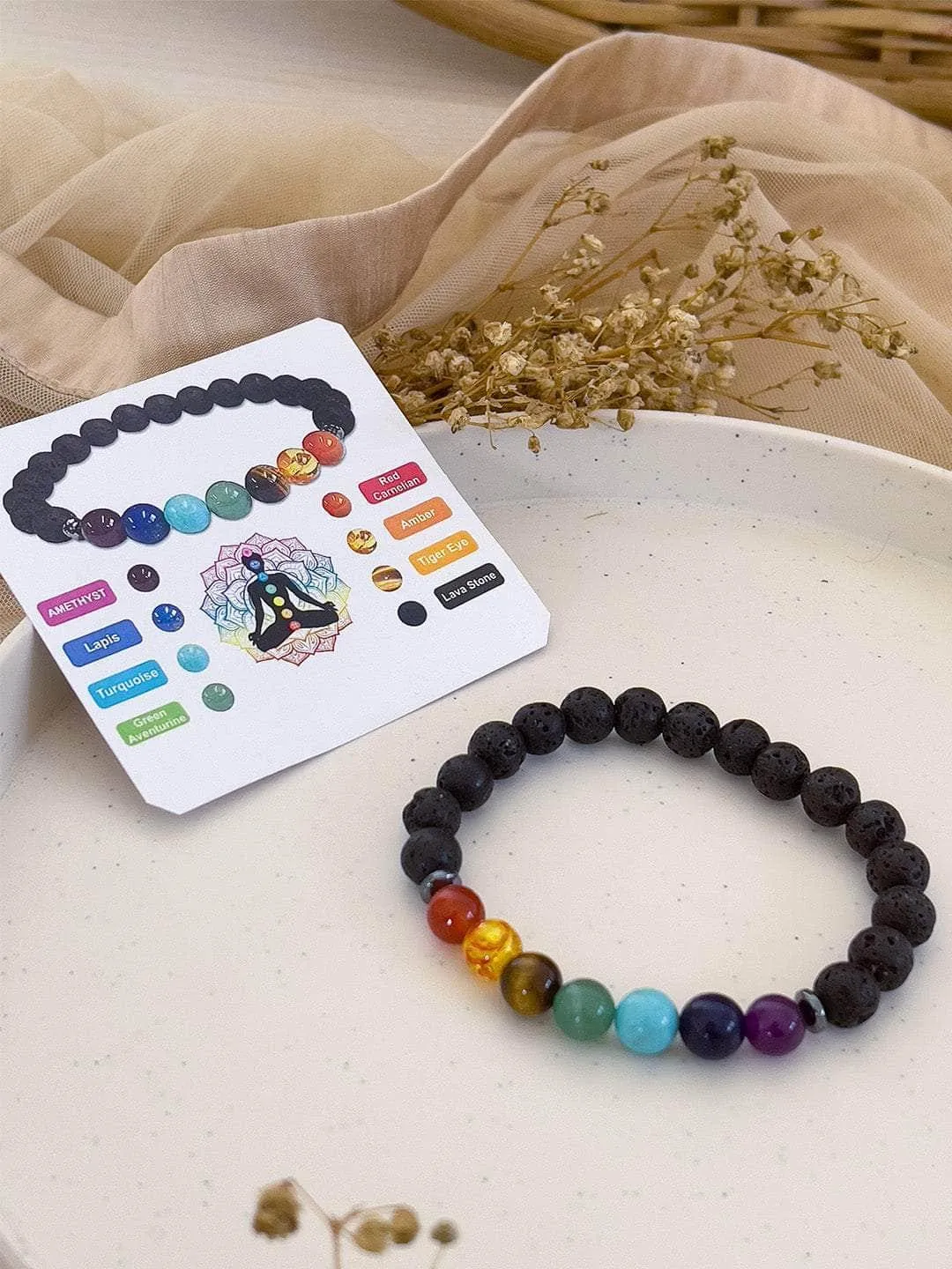 7 Chakra And Lava Stone Crystal Bracelet