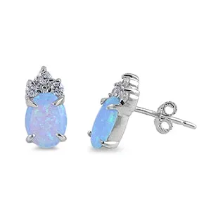 925 Sterling Silver Opal Stud Earrings With CZs