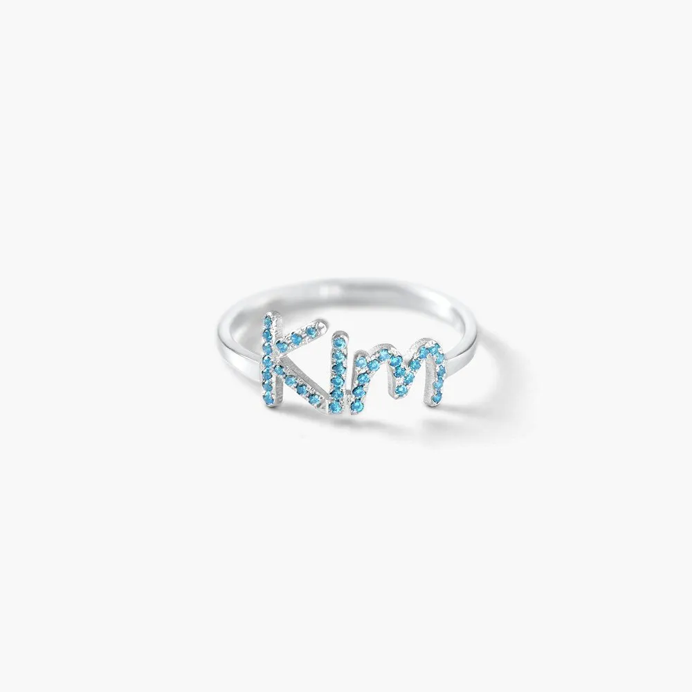 925 Sterling Silver Swarovski Stone Name Ring - Swarovski stone ring