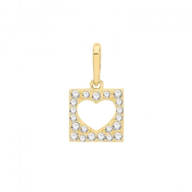 9CT Yellow Gold Zirconia Heart & Square Charm PN1137