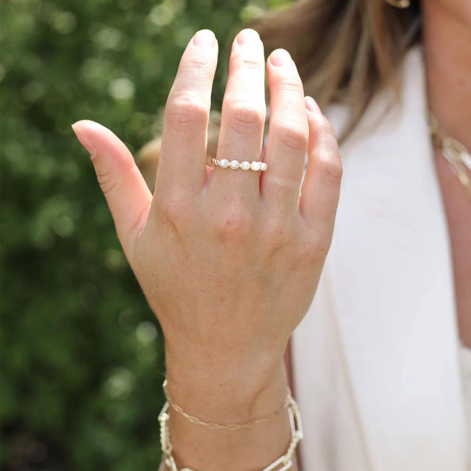 Adorned Pearl Stacking Ring in Gold