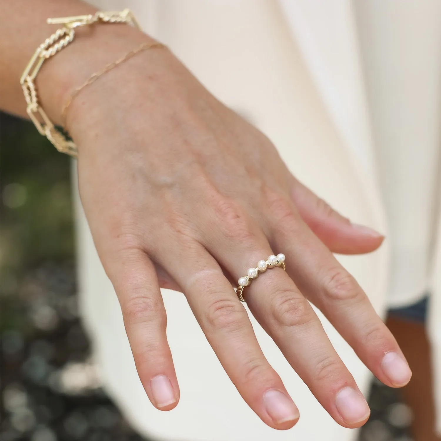 Adorned Pearl Stacking Ring in Gold