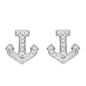 Anchor Stud Earrings Encrusted with White Swarovski Crystal