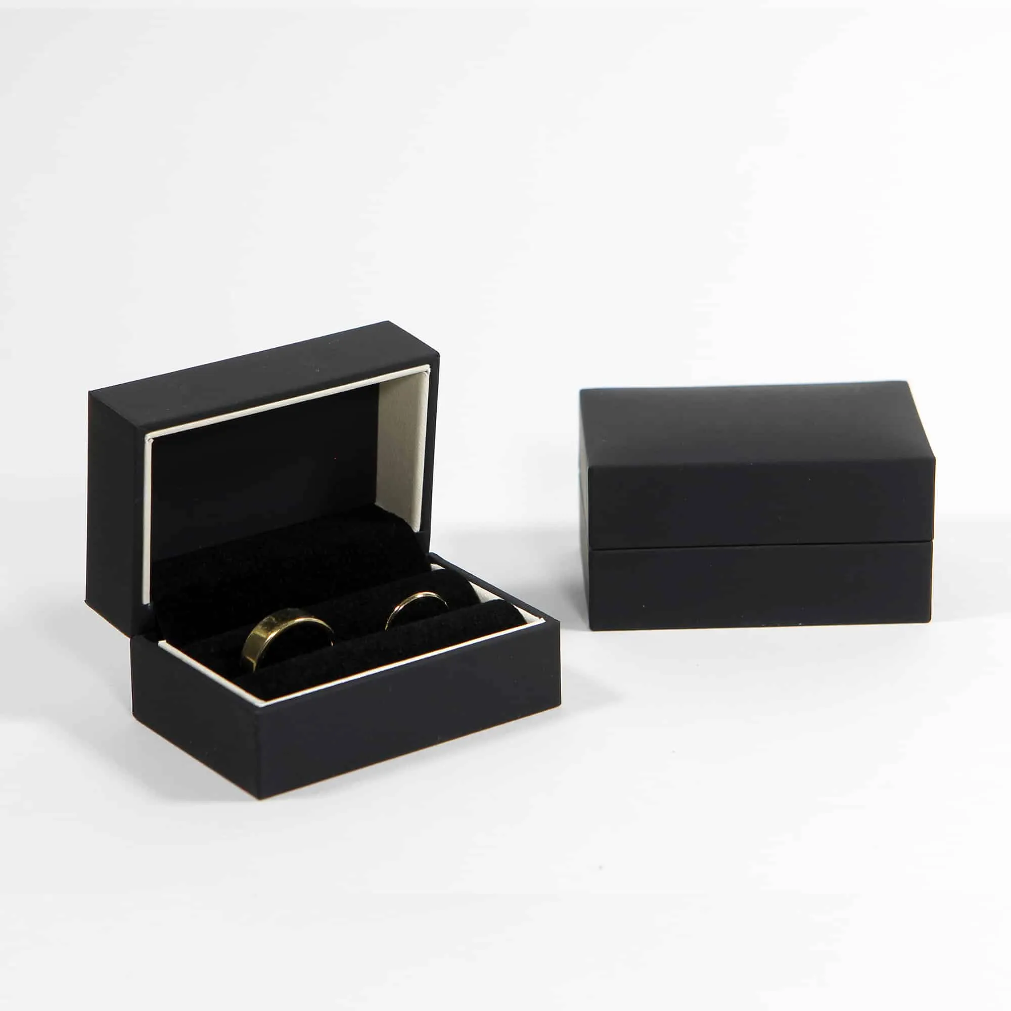 Black with White Stripe Wedding Ring Box - Double