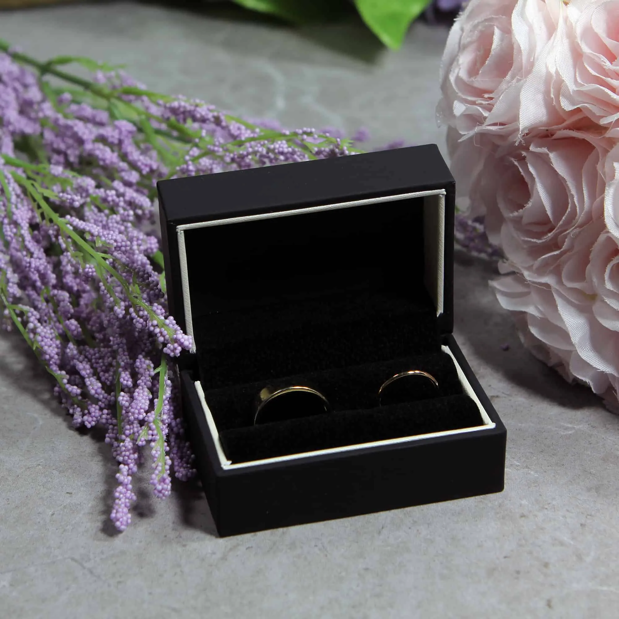 Black with White Stripe Wedding Ring Box - Double