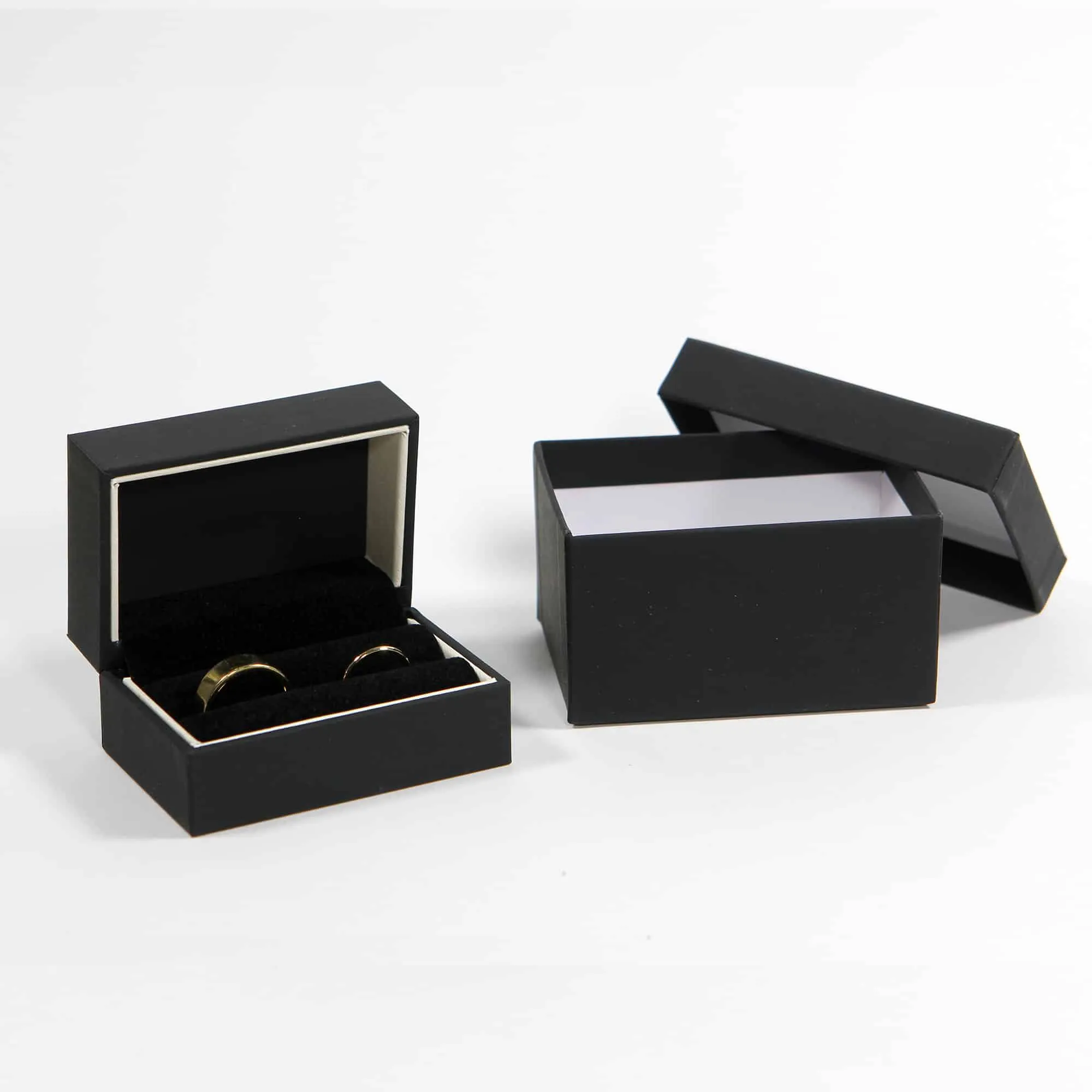 Black with White Stripe Wedding Ring Box - Double