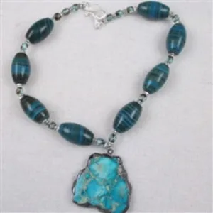 Blue Zebra Jasper Gemstone Necklace with Pendant