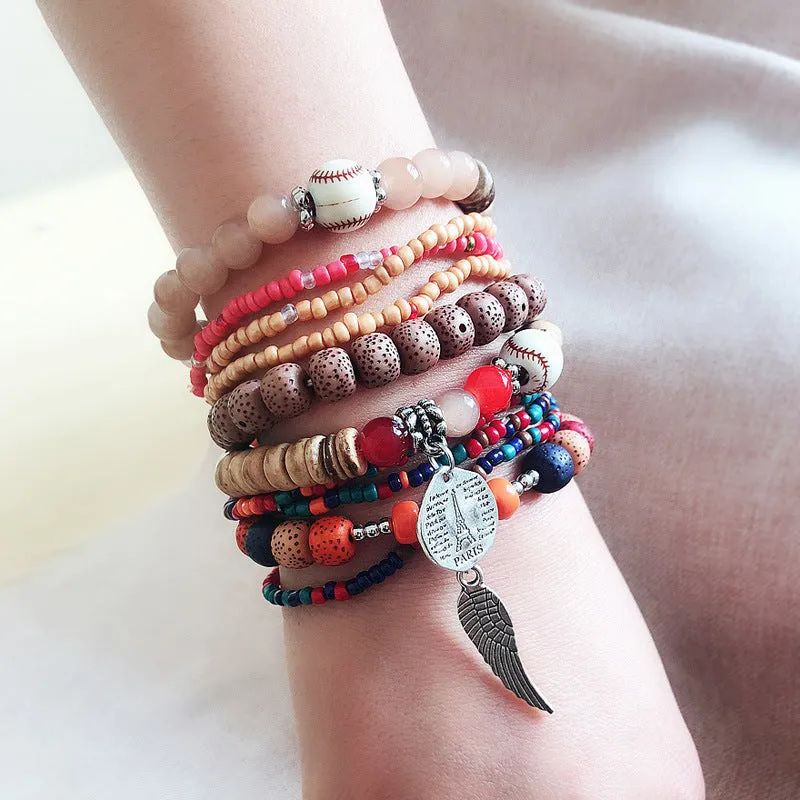 Bohemian Women's Multi-layer Elastic Bead Stackable Bracelet Set