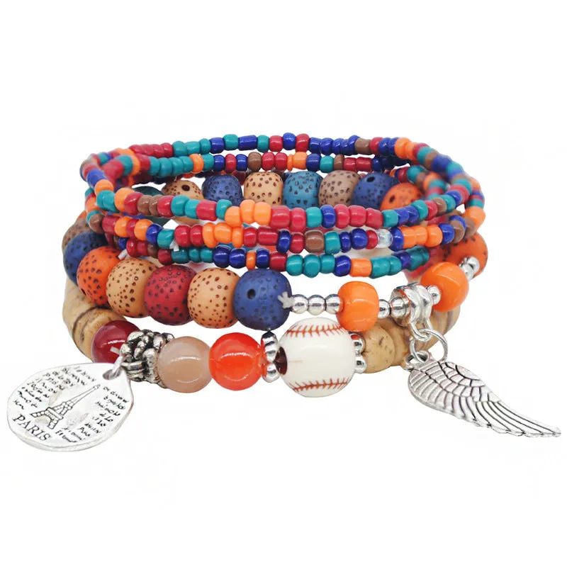 Bohemian Women's Multi-layer Elastic Bead Stackable Bracelet Set