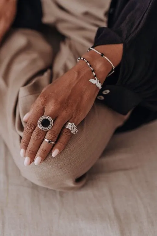 Bracelet With Black Onyx Wings & Silver Tassel