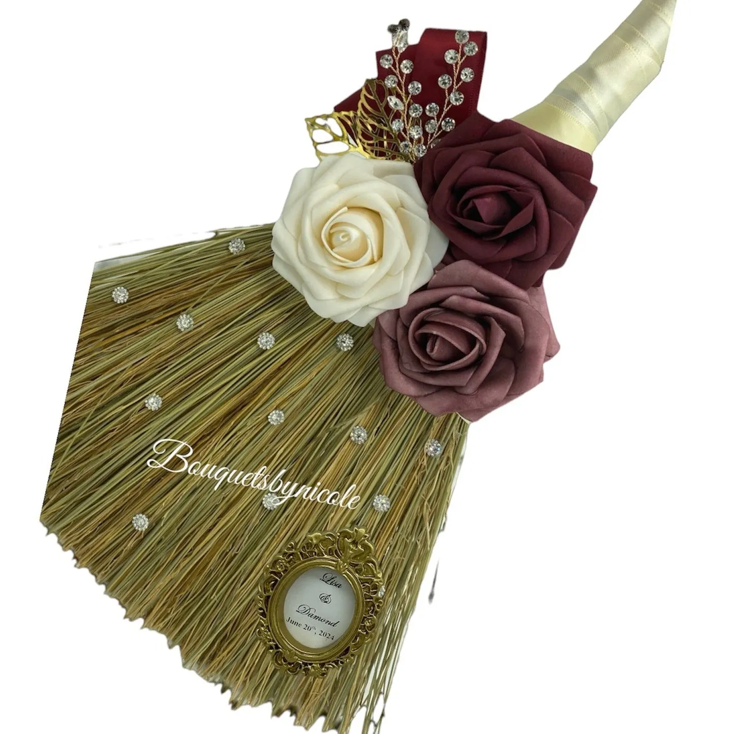 Burgundy White Cascade Bouquet l Waterfall bouquet l  Real Touch Roses Brooch Bouquet CB-012