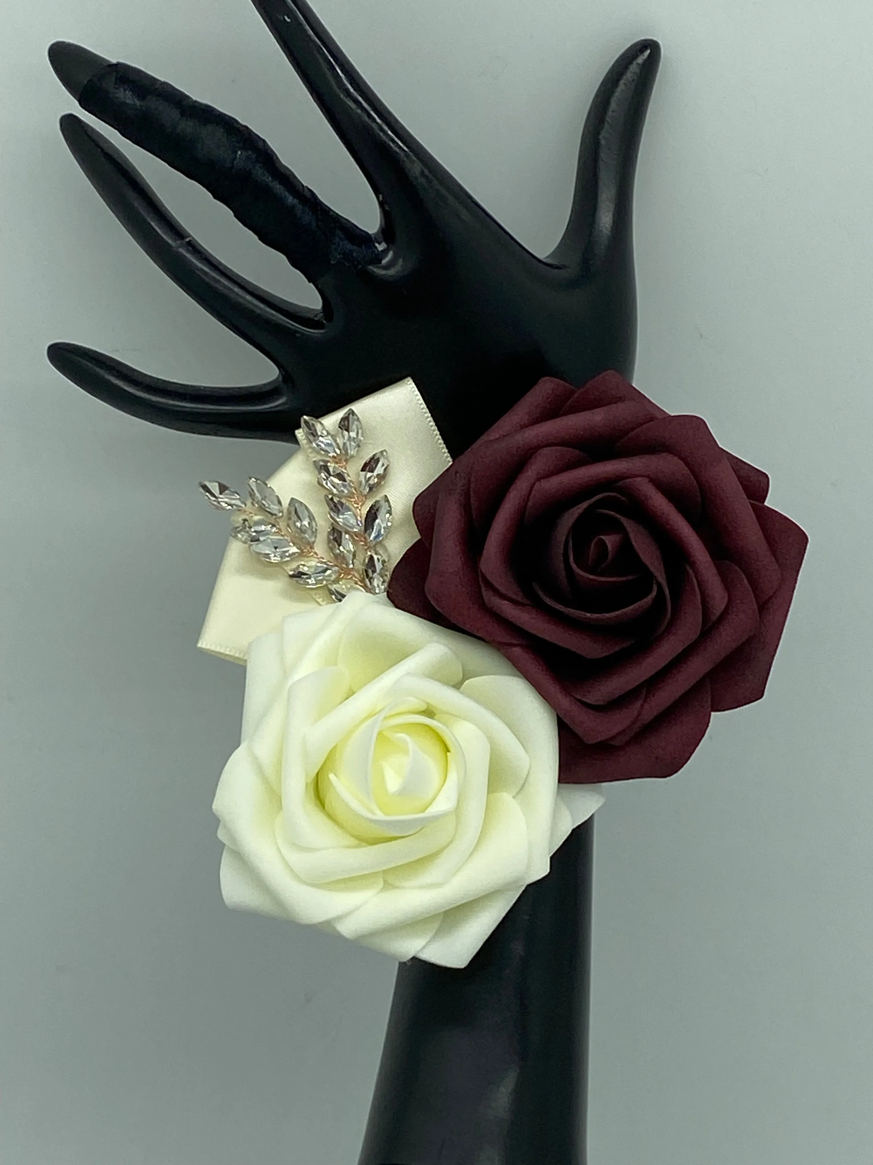 Burgundy White Cascade Bouquet l Waterfall bouquet l  Real Touch Roses Brooch Bouquet CB-012