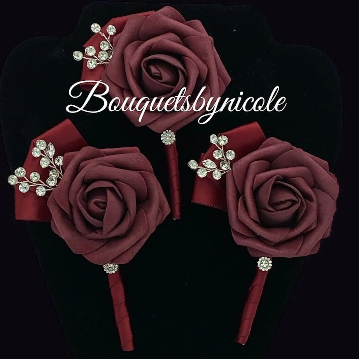 Burgundy White Cascade Bouquet l Waterfall bouquet l  Real Touch Roses Brooch Bouquet CB-012