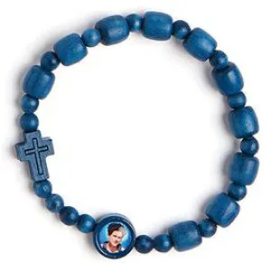 Carlo Acutis Blue Wood Drum Bead Stretch Bracelet