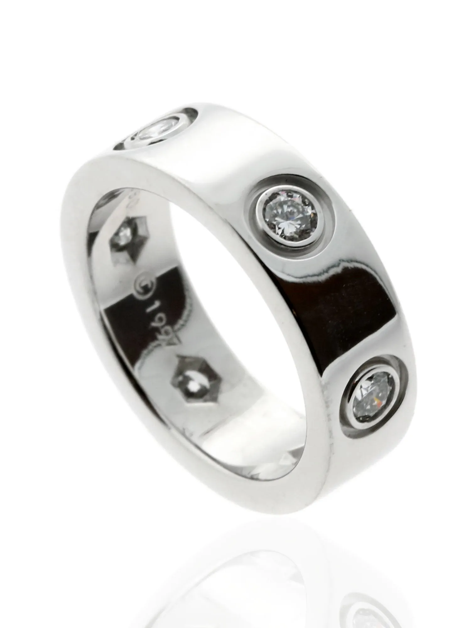 Cartier Love Full Diamond Ring in 18k White Gold Sz 46