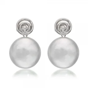 Charming Freshwater Coin Pearl & Diamond Gold Earrings