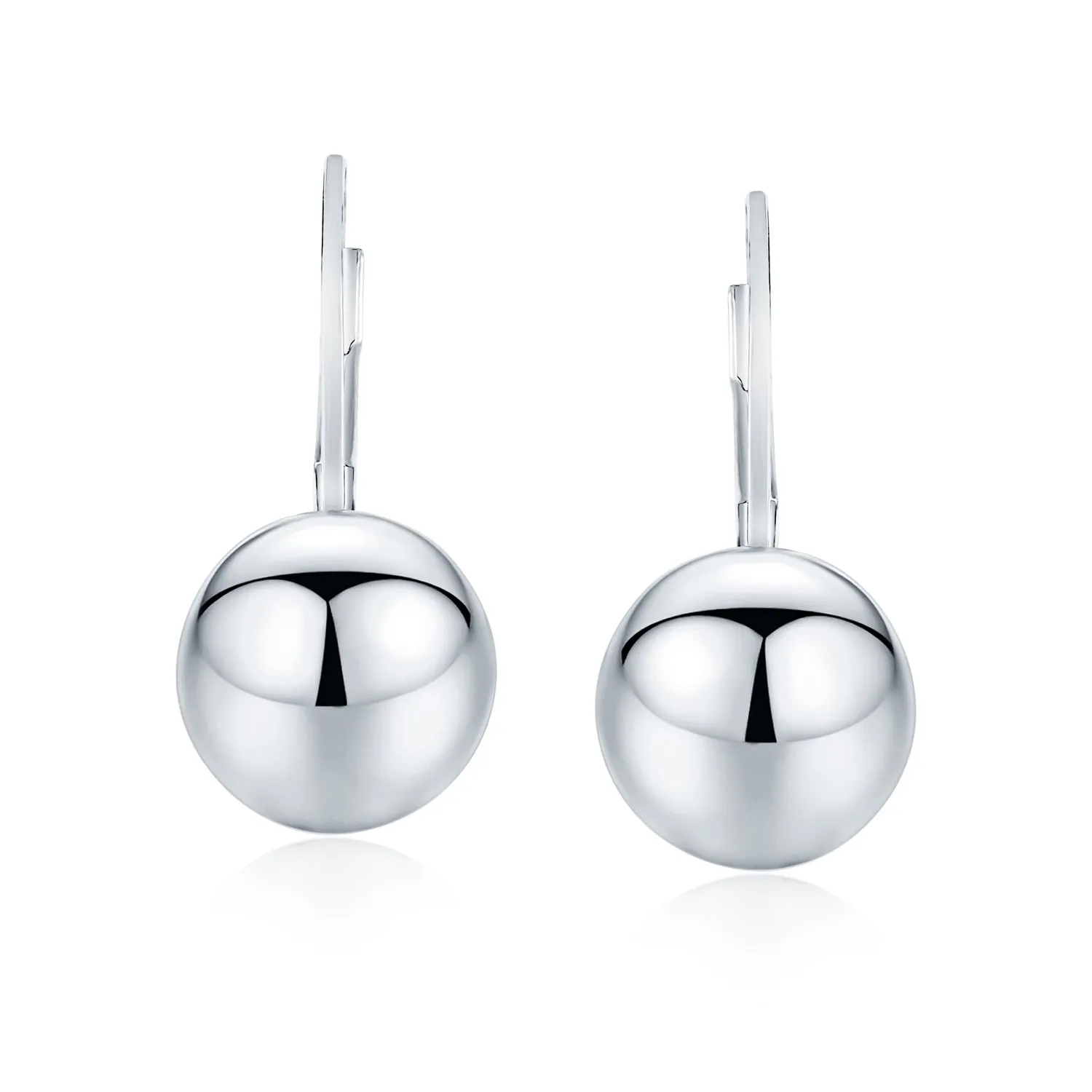 Classic Simple Lever Back Drop Ball Earrings Round Bead Sterling Silver 8MM